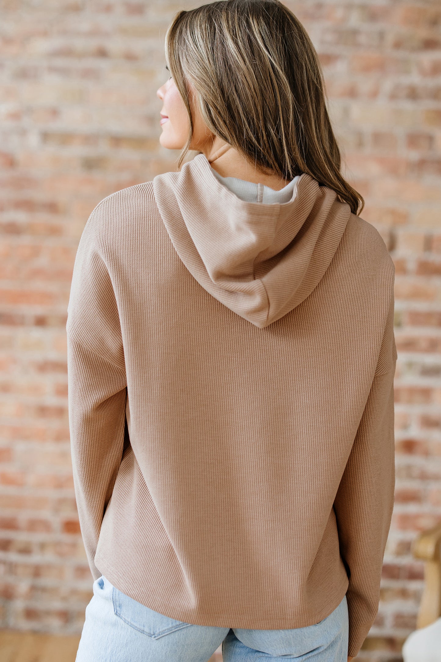 Camel Textured Drawstring Hoodie