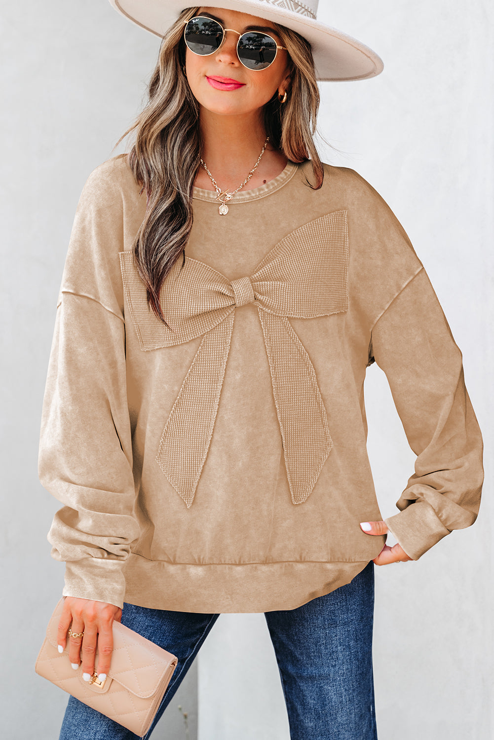 Orchid Bow-Appliqué Washed Sweatshirt
