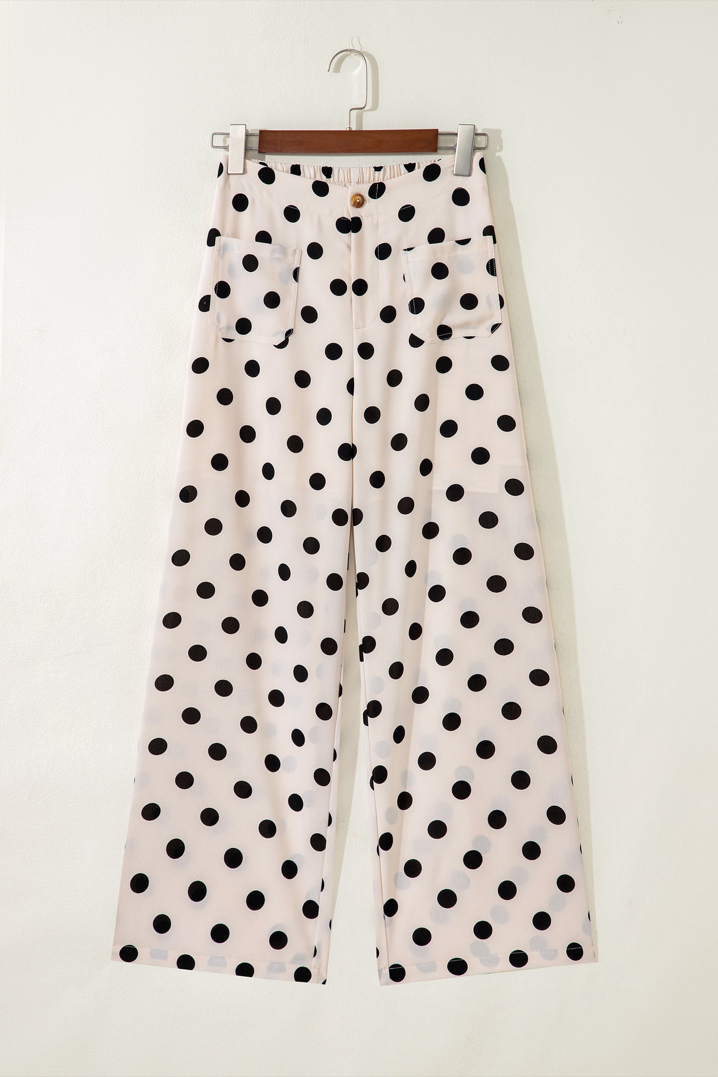 White Polka-Dot Straight-Leg Pants