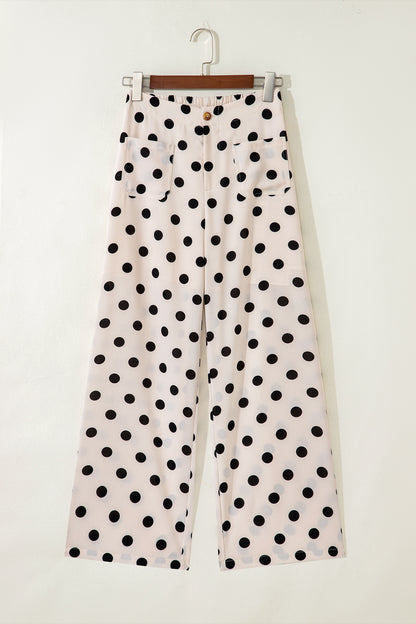 White Polka-Dot Straight-Leg Pants