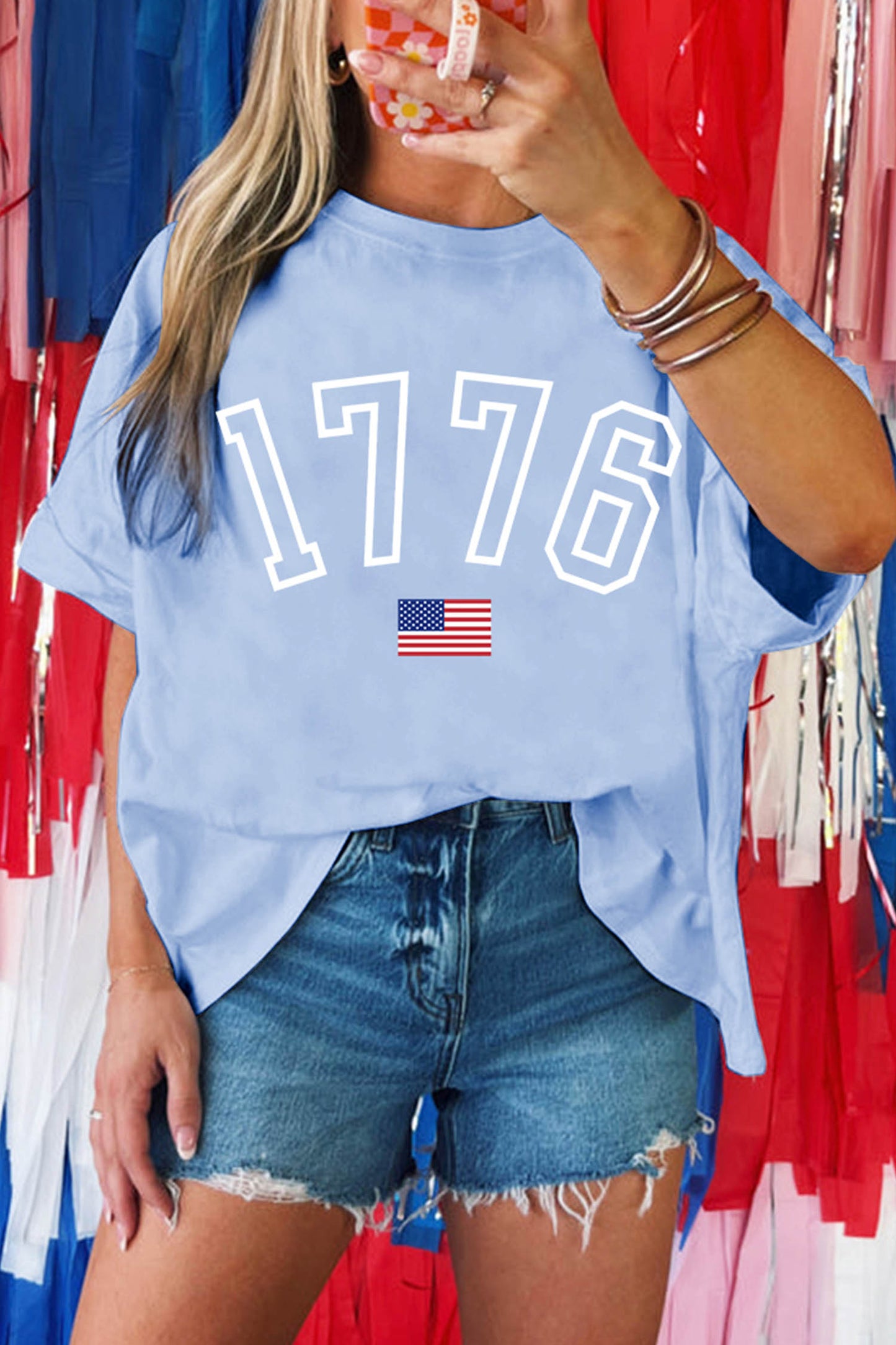 Myosotis 1776 American Flag Print Oversized Tee
