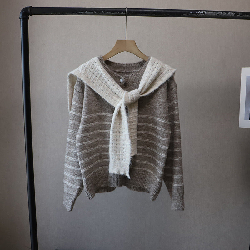 Striped Color-Block Cardigan and Shawl