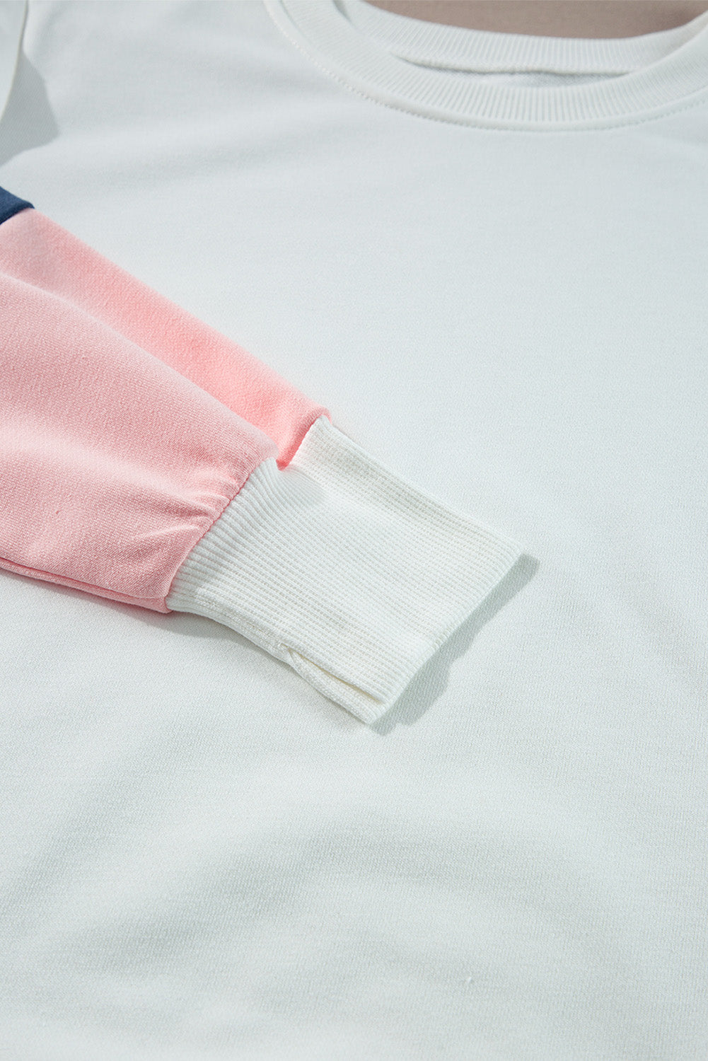 White French Terry Color Block Long-Sleeve Top