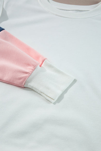 White French Terry Color Block Long-Sleeve Top