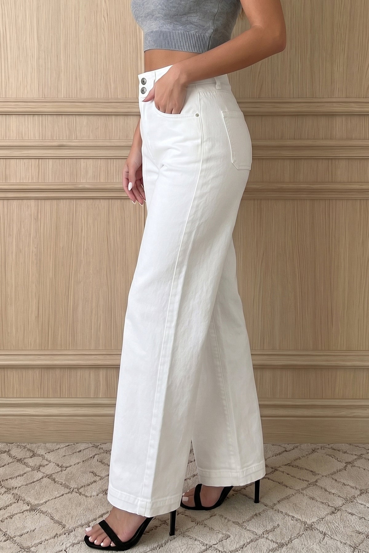 White 2-Button High-Waist Wide-Leg Jeans