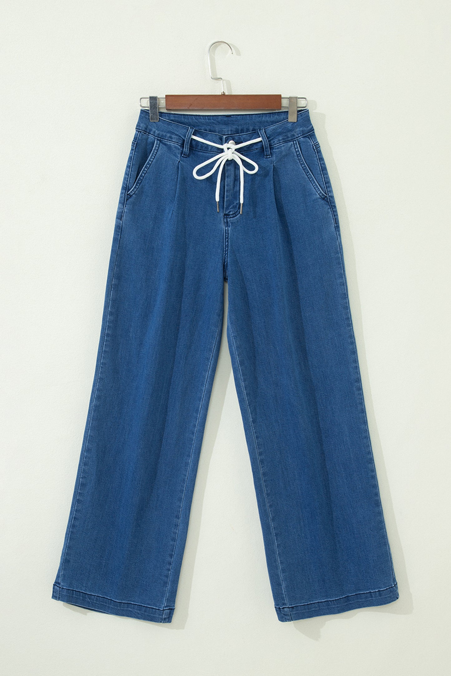 Dusk Blue Lace-Up Wide-Leg Jeans