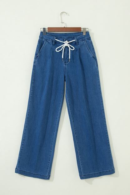 Dusk Blue Lace-Up Wide-Leg Jeans