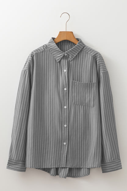 Black Stripe Oversized Button-Up Shirt