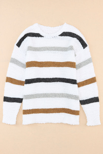 Multicolor Stripe Popcorn-Knit Sweater