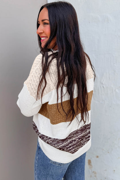 Green Mixed-Knit Color-Block Sweater
