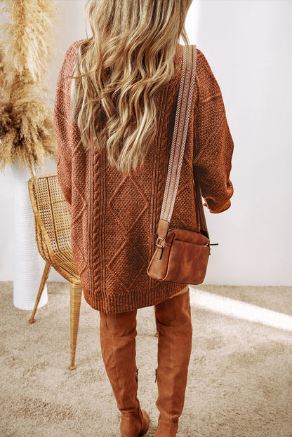 Parchment Cable Knit Drop-Shoulder Loose Fit Sweater Dress