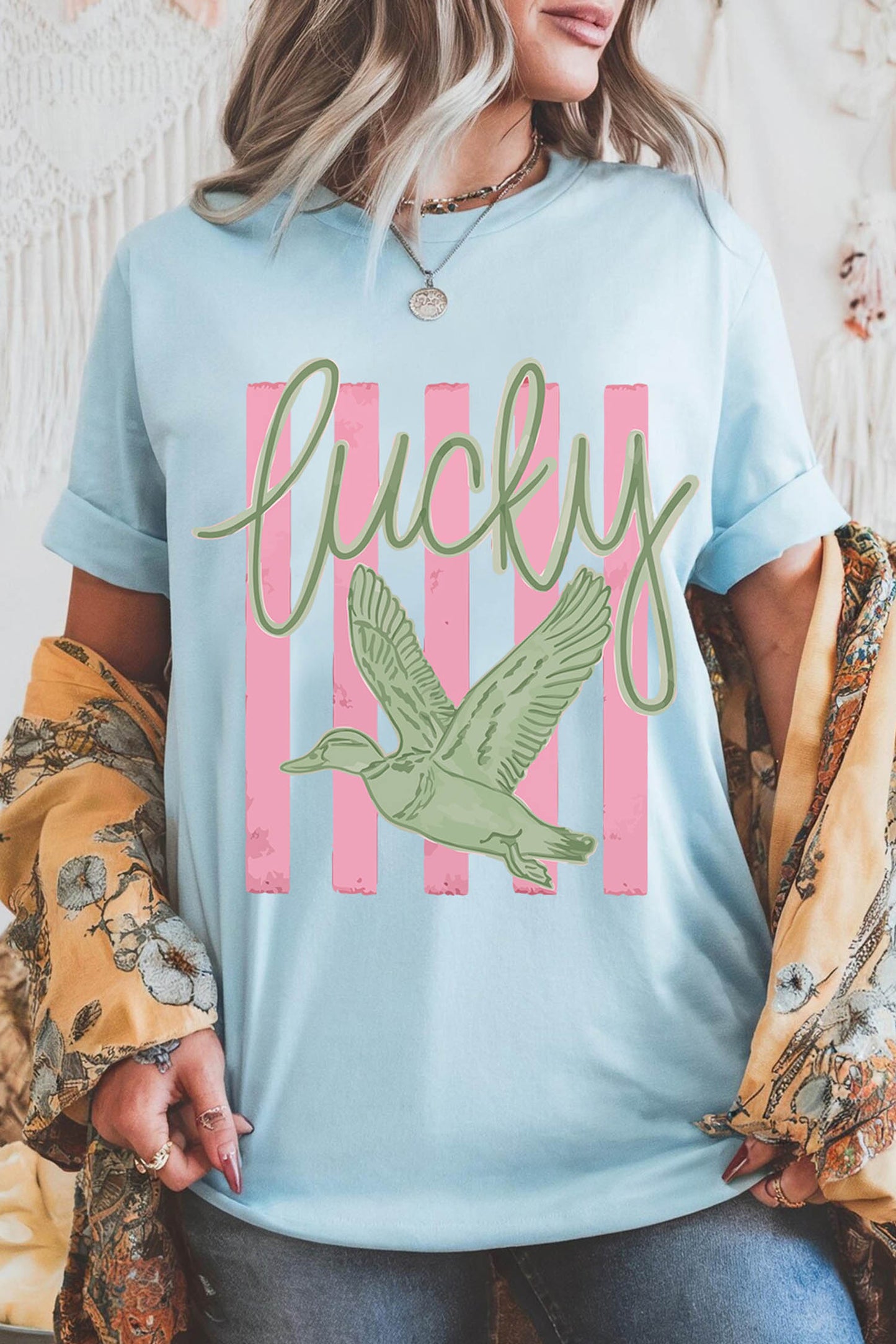 Light Blue Lucky Duck Graphic T-Shirt