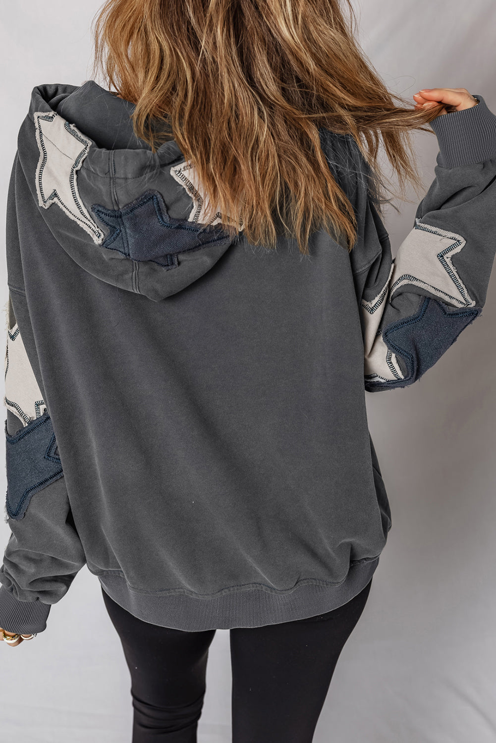 Carbon Gray Star-Appliqué Washed Hoodie