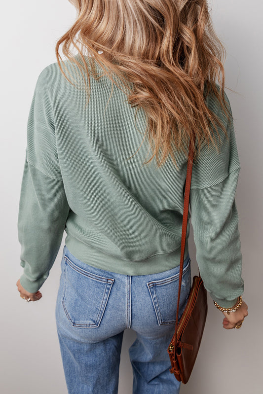 Aqua Waffle-Knit Drop-Shoulder V-Neck Top