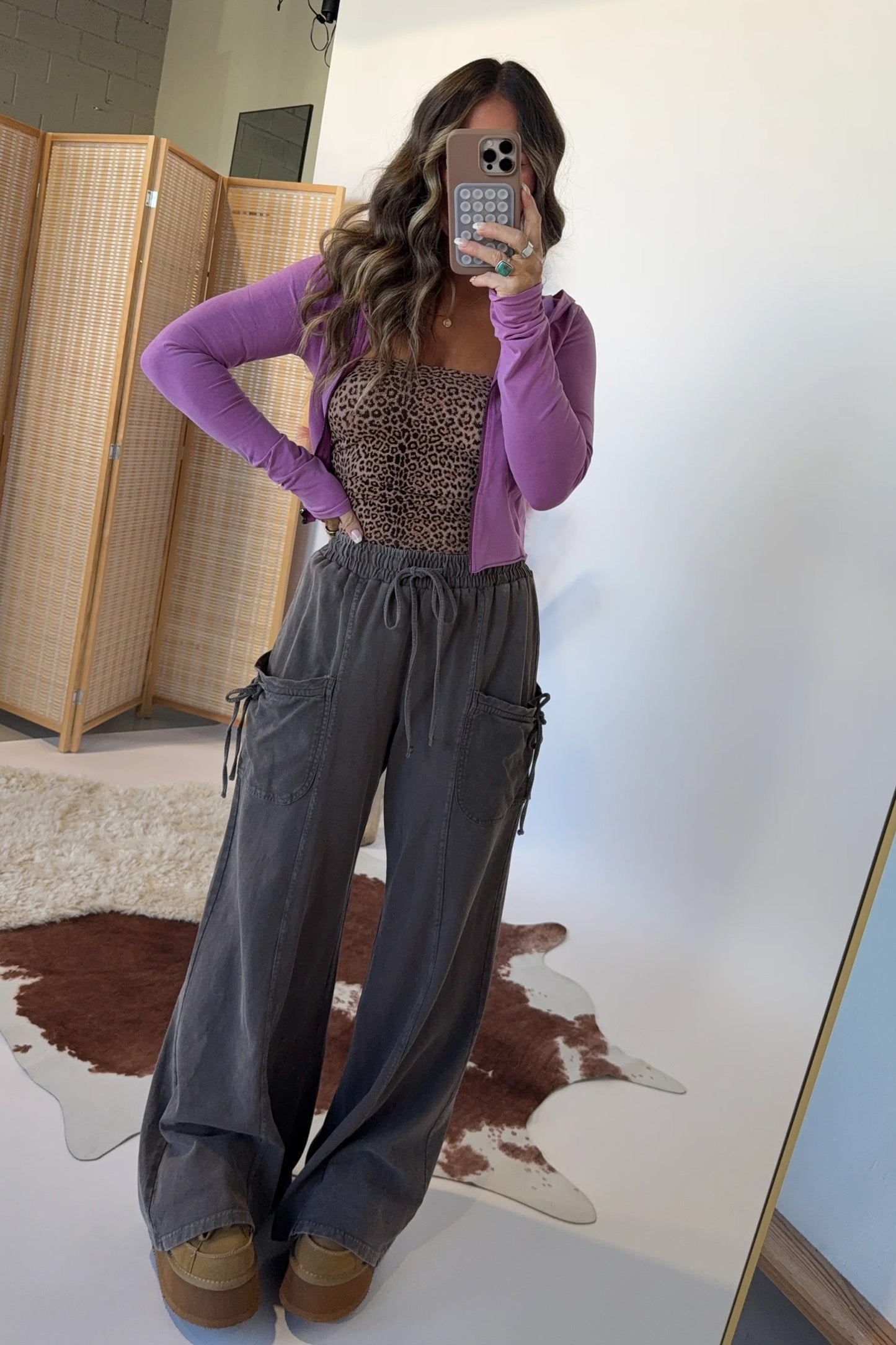 Dark Brown Mineral-Wash Cargo Pants