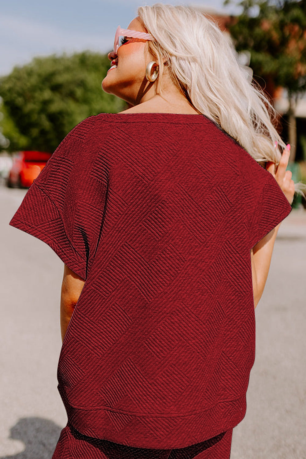 Gray Textured T-Shirt and Pants Set