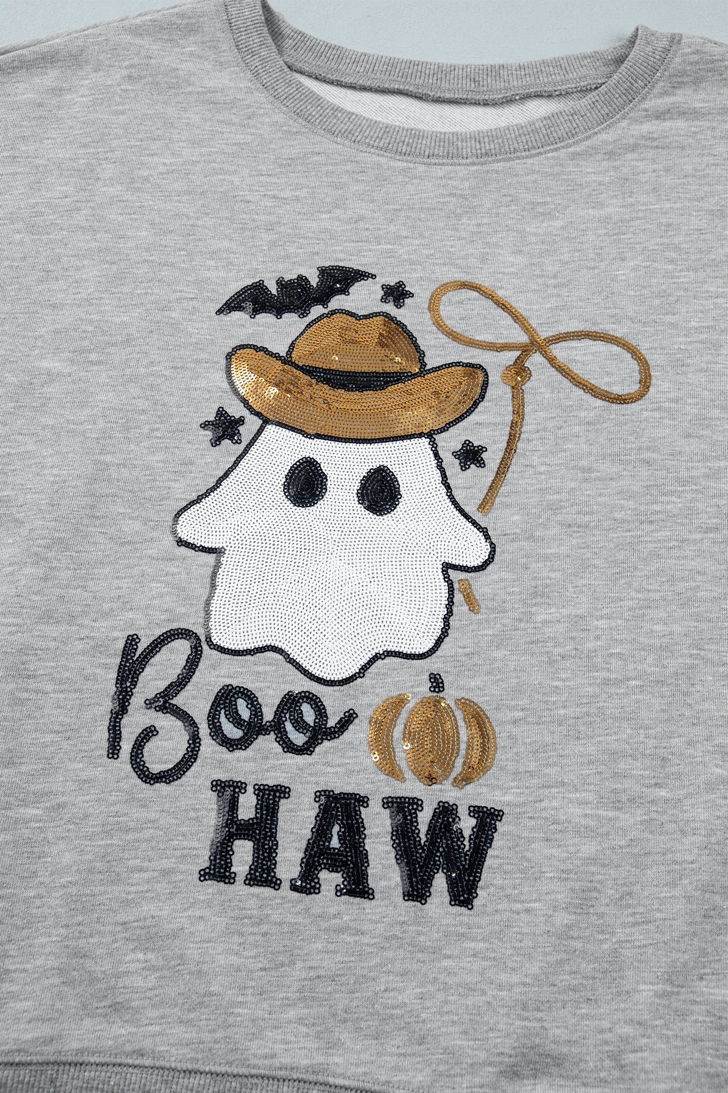 Gray Sequin Ghost Graphic Sweatshirt