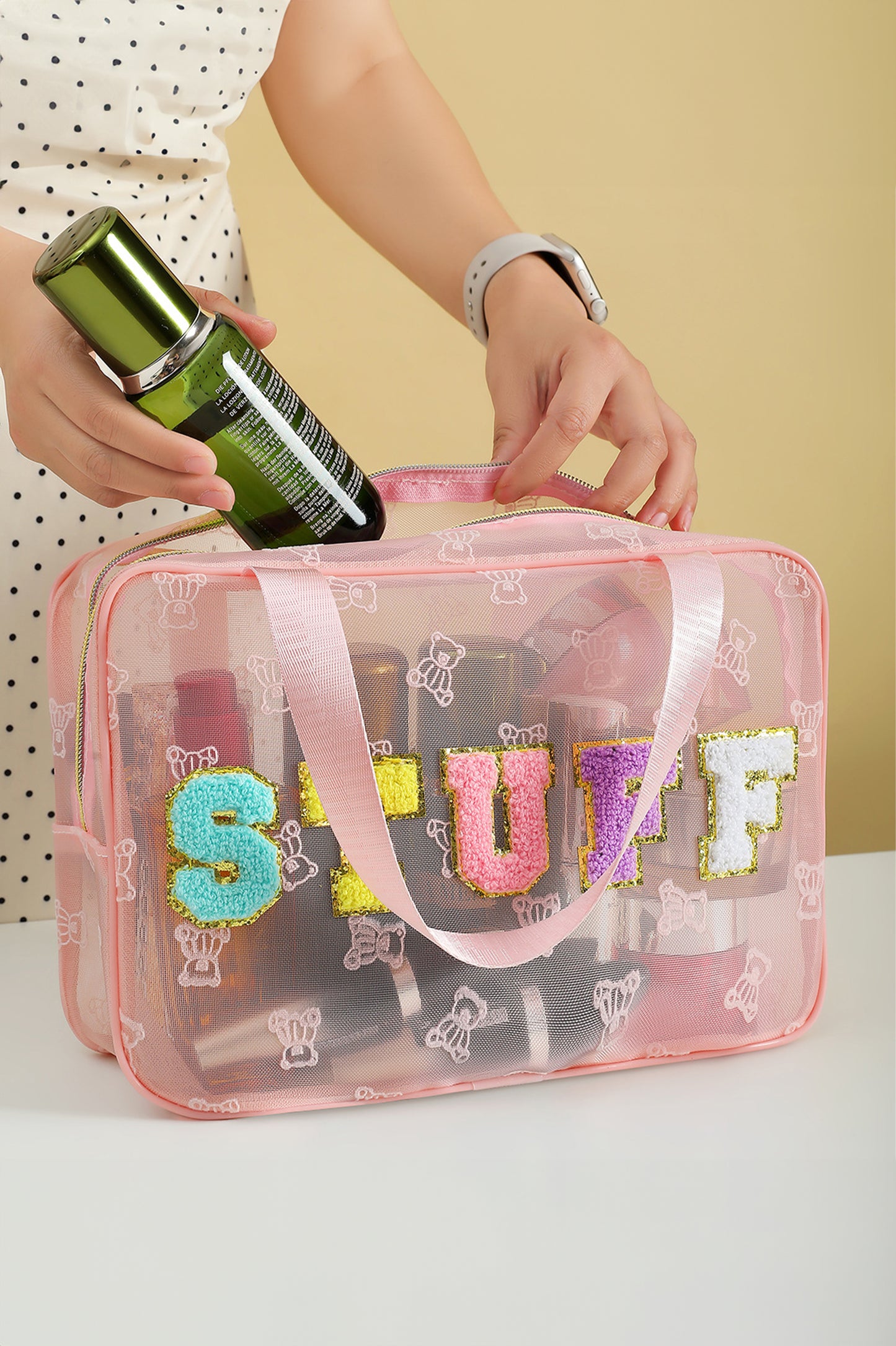 Black STUFF Teddy-Bear Graphic Makeup Bag