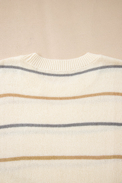 Cream Multicolor Striped Sweater Mini Dress