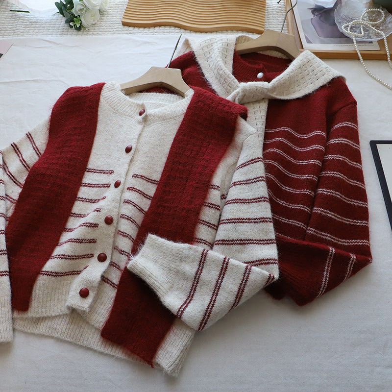 Striped Color-Block Cardigan and Shawl