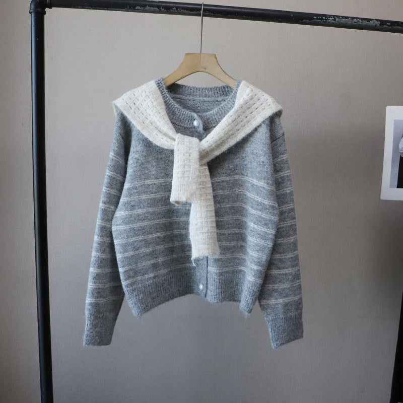Striped Color-Block Cardigan and Shawl