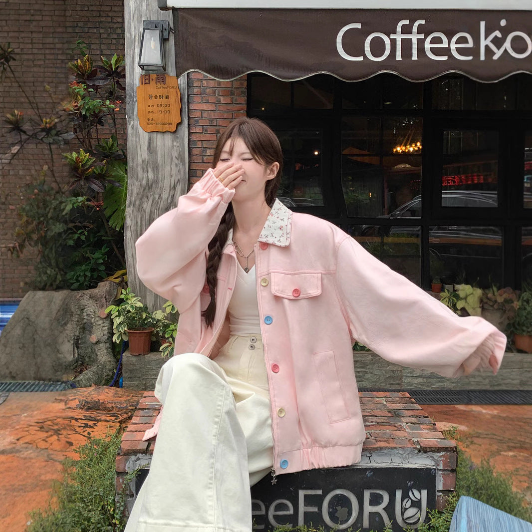 Collared Color-Block Mid-Length Jacket