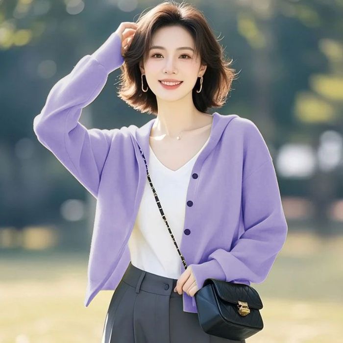 Casual Loose Hooded Cardigan Sweatshirt for Women, Korean Style,  Outerwear Top