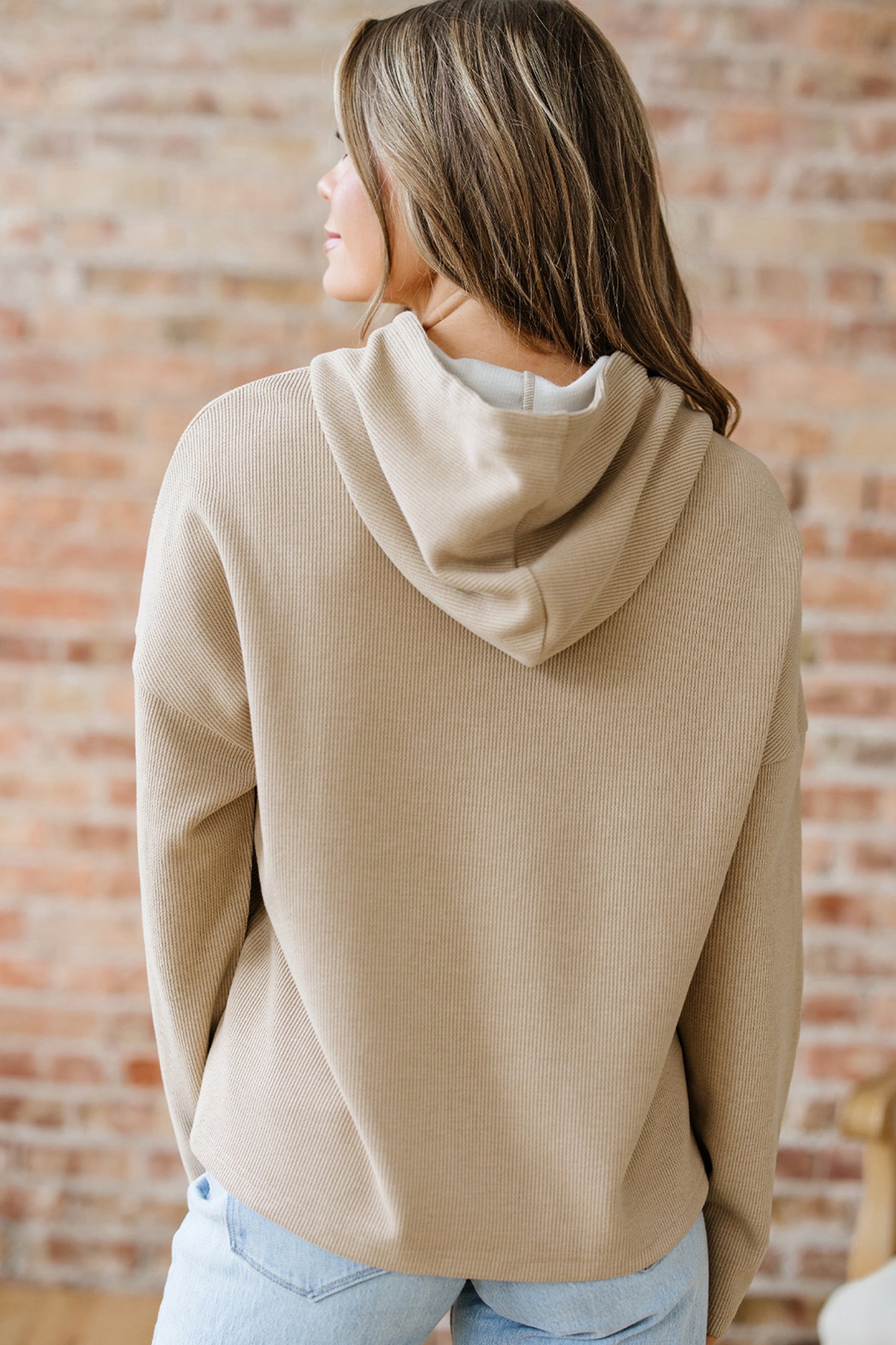 Camel Textured Drawstring Hoodie