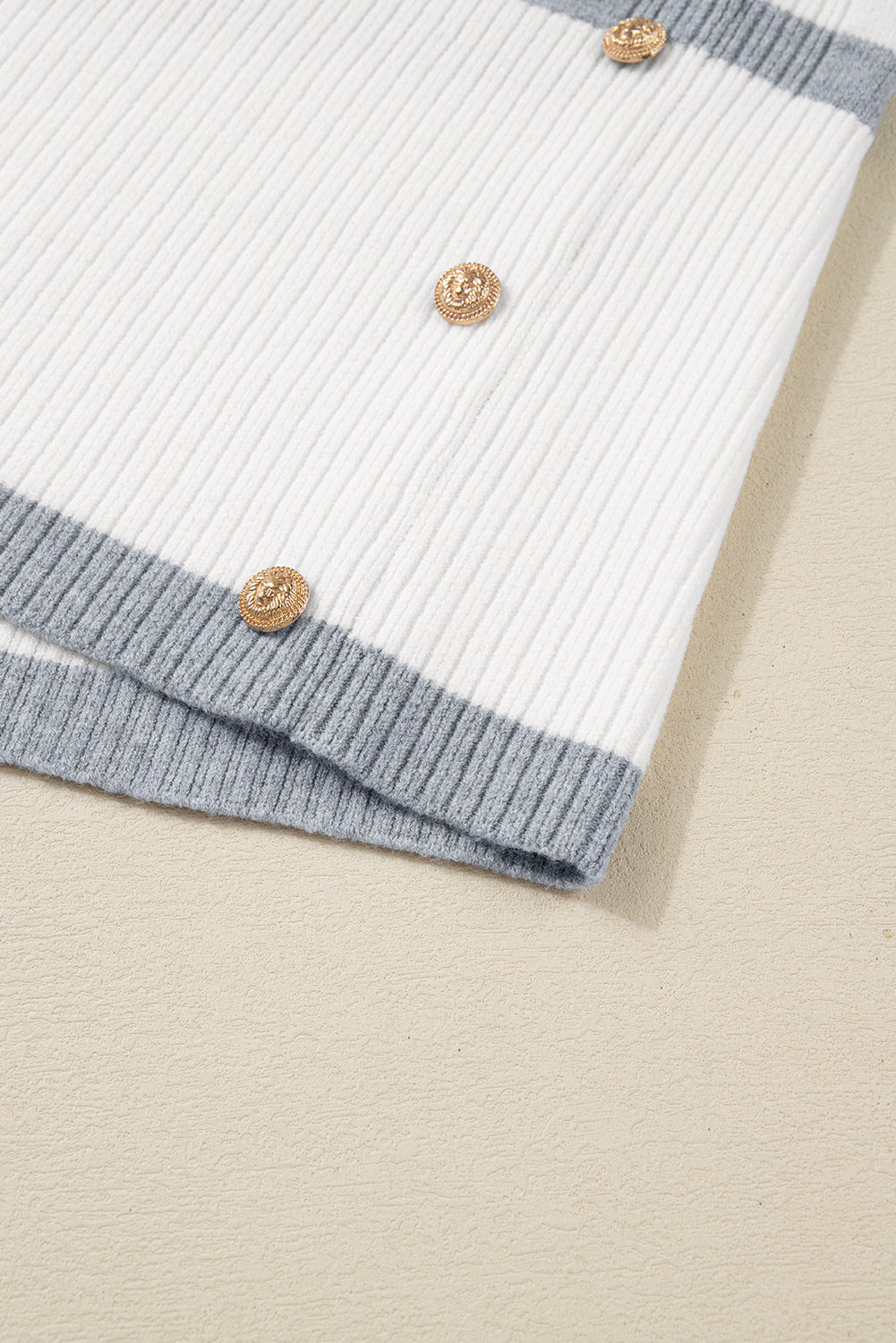 Gray Striped Button-Detail Tunic Sweater