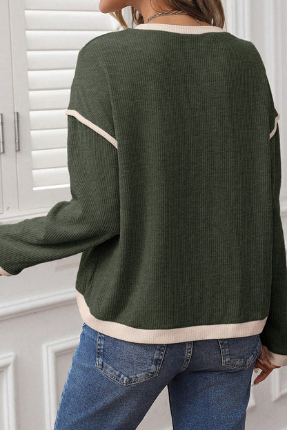 Four Leaf Clover Contrast-Trim Knit Top