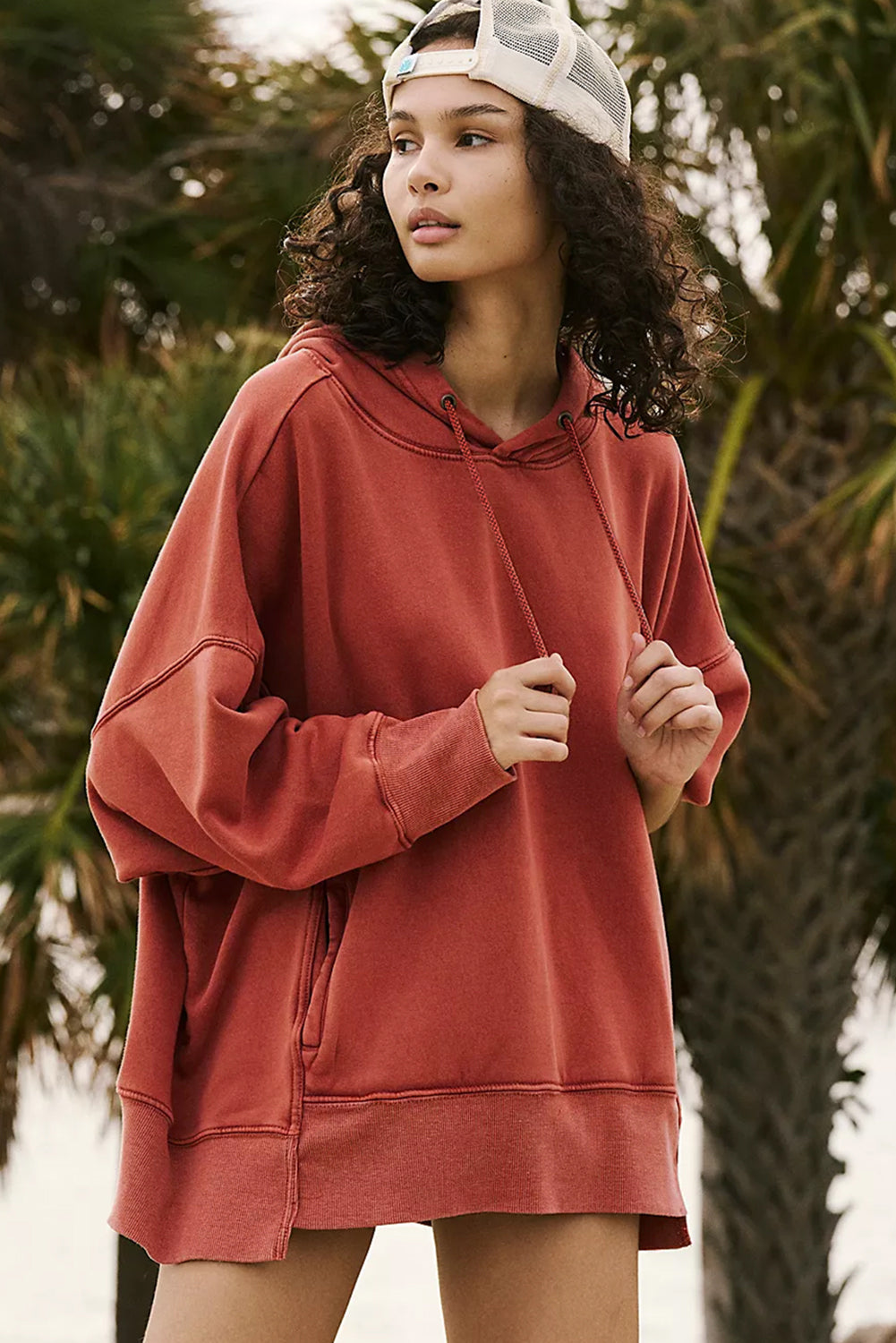 Red Clay Drawstring Oversized Hoodie