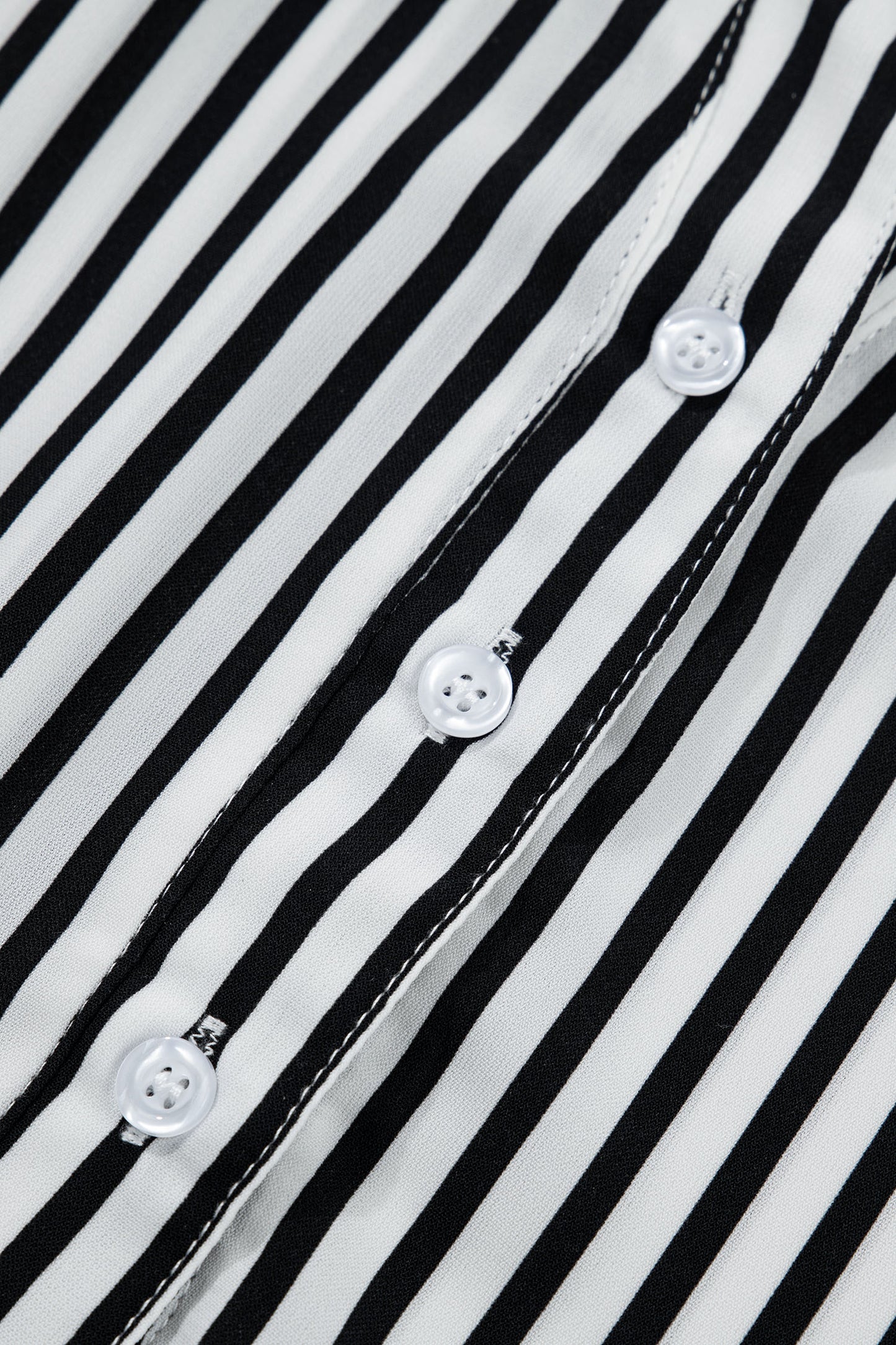 Black Striped Half-Sleeve Button-Up Shirt