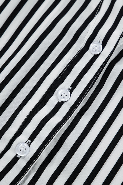 Black Striped Half-Sleeve Button-Up Shirt