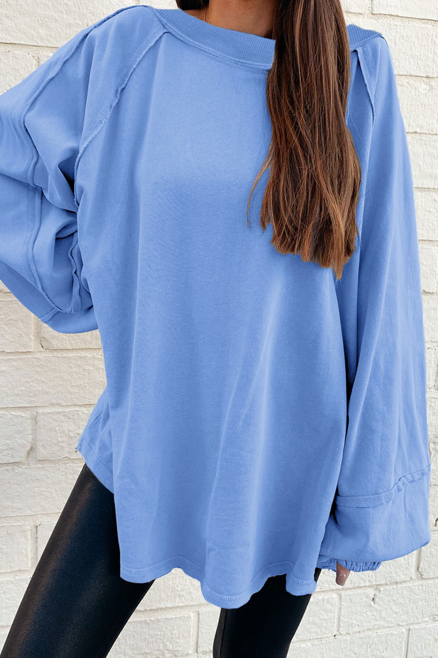 Beige Raw-Seam Oversized Sweatshirt