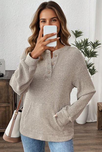 Clearly Aqua Ribbed Henley Knit Top
