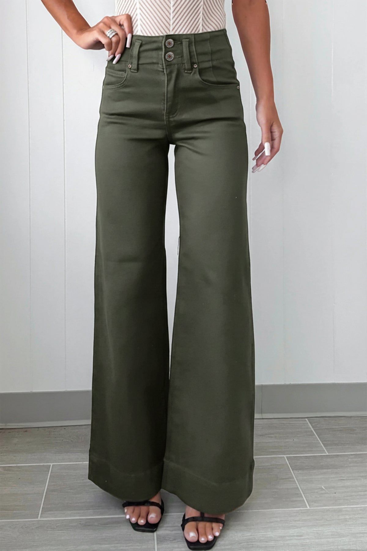 White 2-Button High-Waist Wide-Leg Jeans