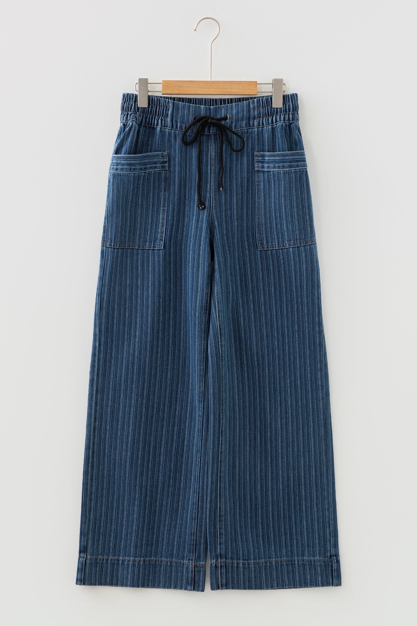 Blue Stripe Drawstring Wide-Leg Jeans