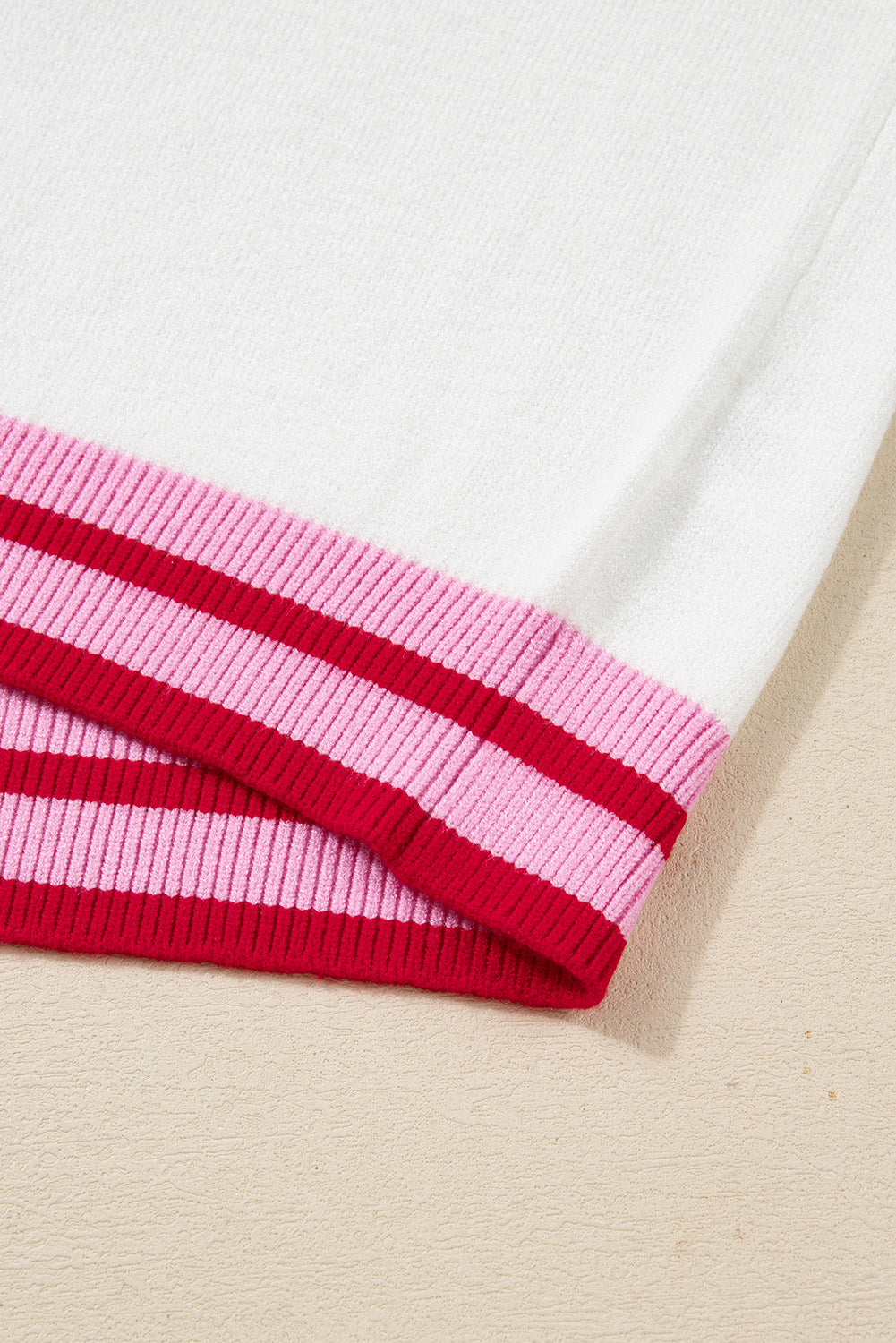 White Bow-Graphic Striped-Trim Sweater