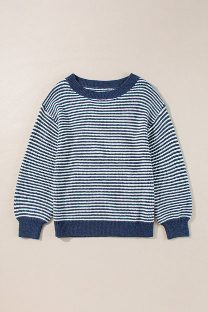 Sail Blue Stripe Lantern-Sleeve Sweater