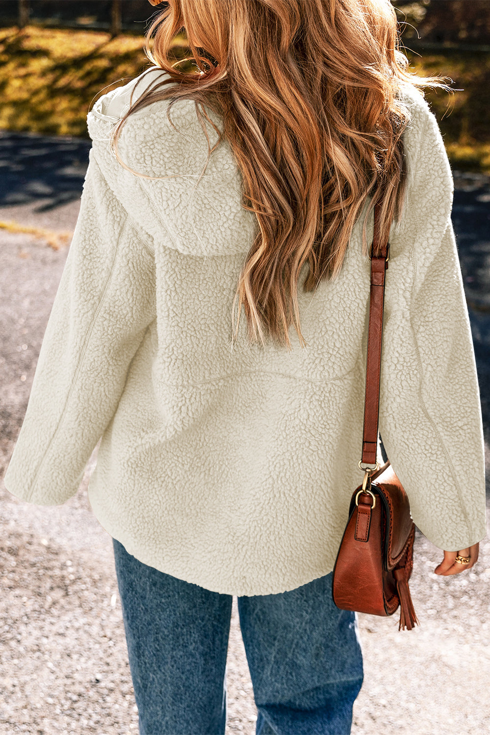 Beige Fleece Zip-Up Hooded Jacket