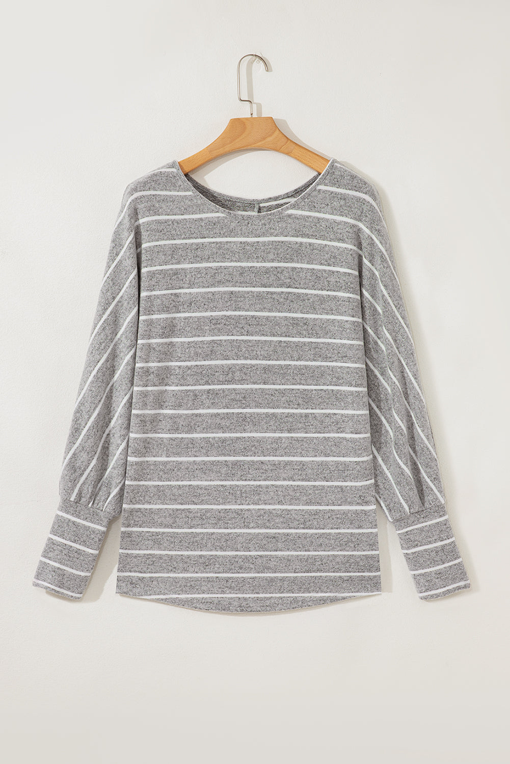Gray Stripe Dolman-Sleeve Knit Top
