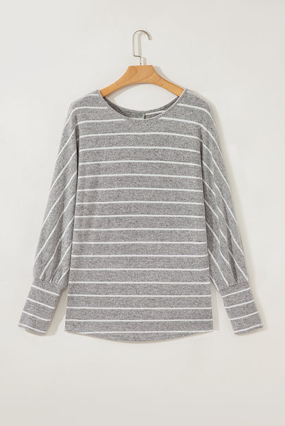 Gray Stripe Dolman-Sleeve Knit Top
