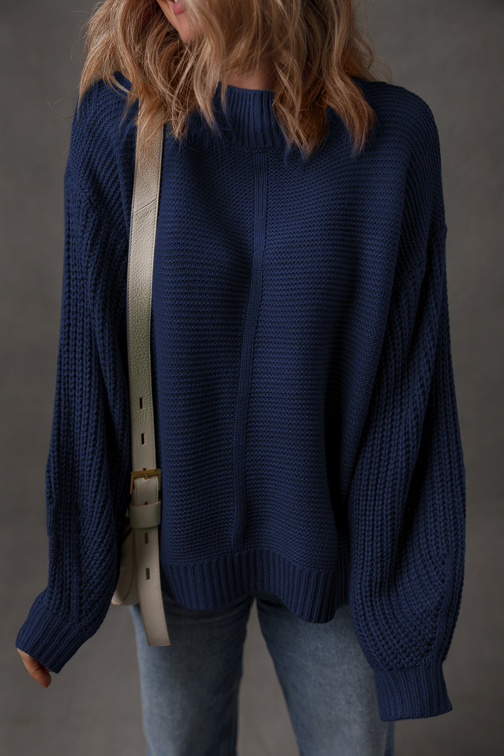 Dusty Blue Front-Seam Relaxed Sweater