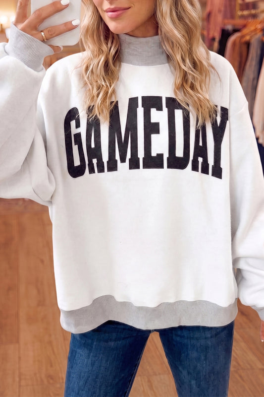 Light Grey High Neck GAMEDAY/ FOOTBALL Double Side Printed Reversible Sweatshirt