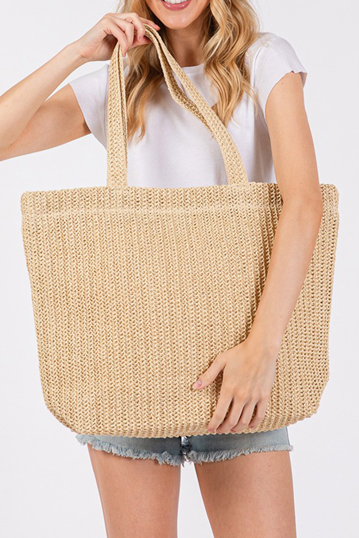 Parchment Woven Beach Tote Bag