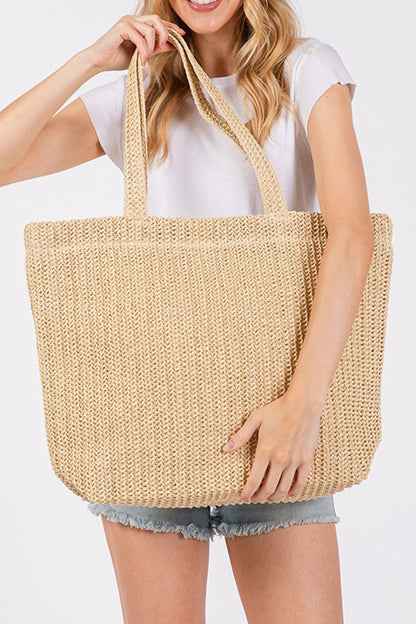 Parchment Woven Beach Tote Bag