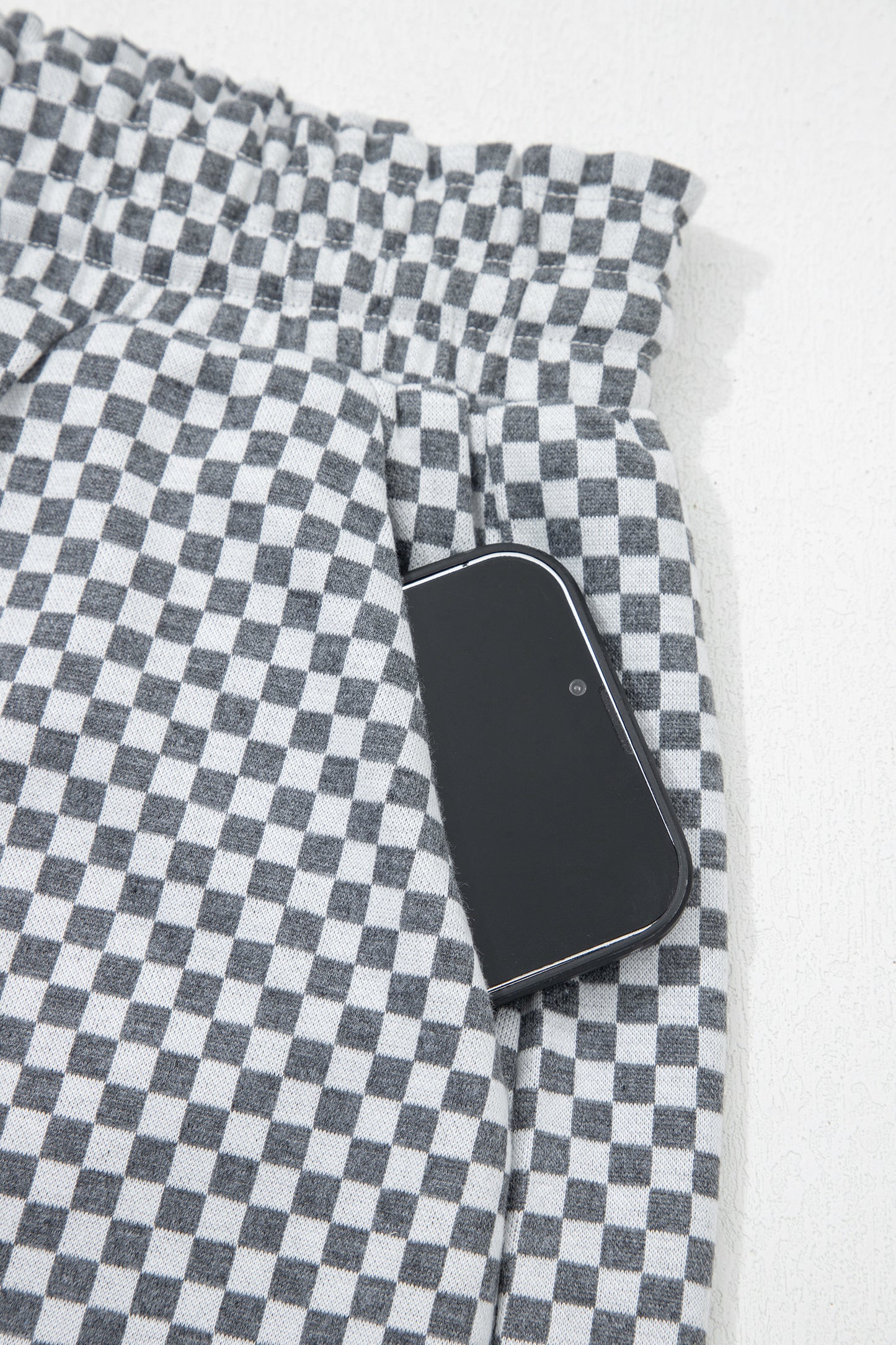 Gray Checkerboard Drawstring Shorts