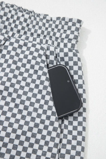 Gray Checkerboard Drawstring Shorts