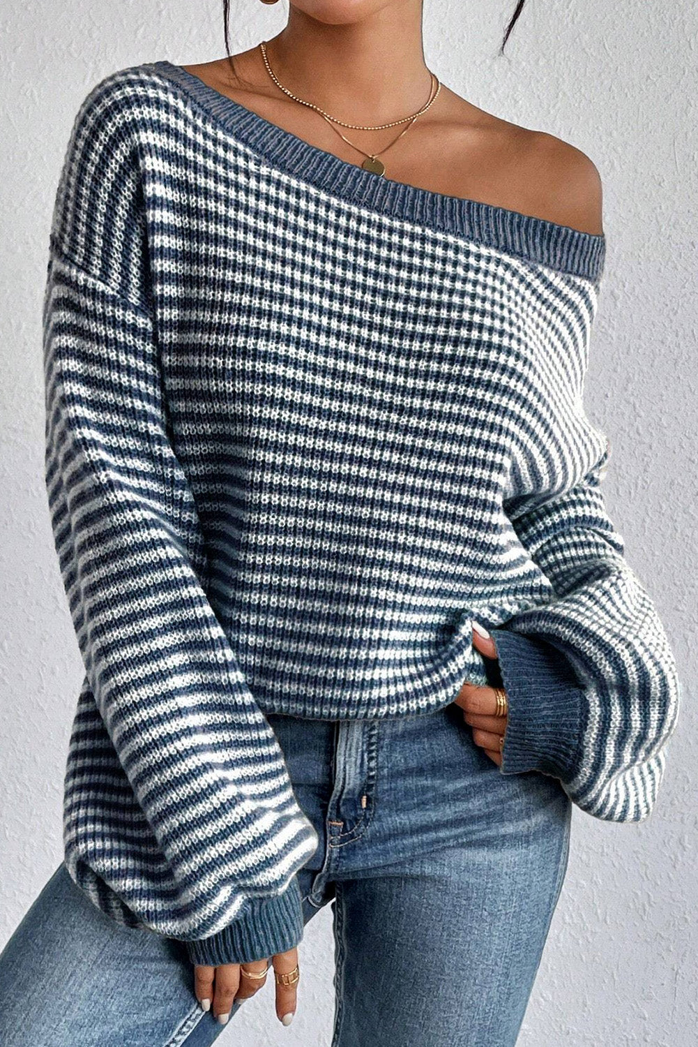 Sail Blue Stripe Lantern-Sleeve Sweater
