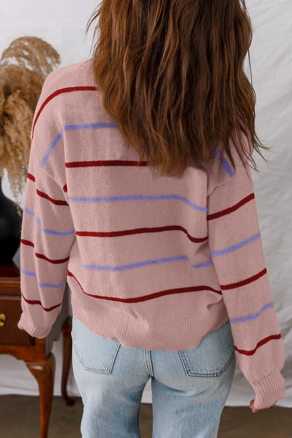 Pink Multicolor Striped Sweater
